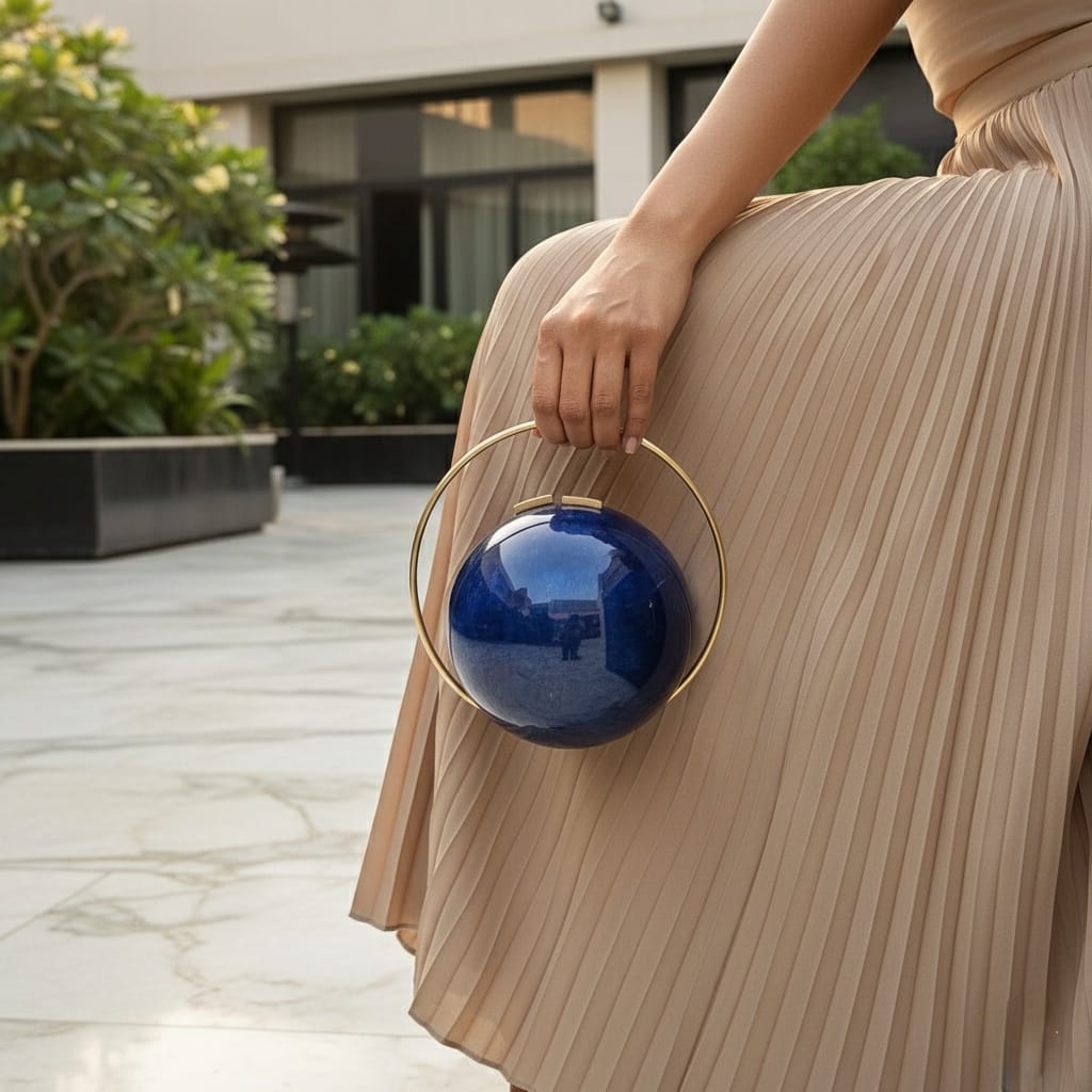 Blue Spherical Clutch | Brass Handle