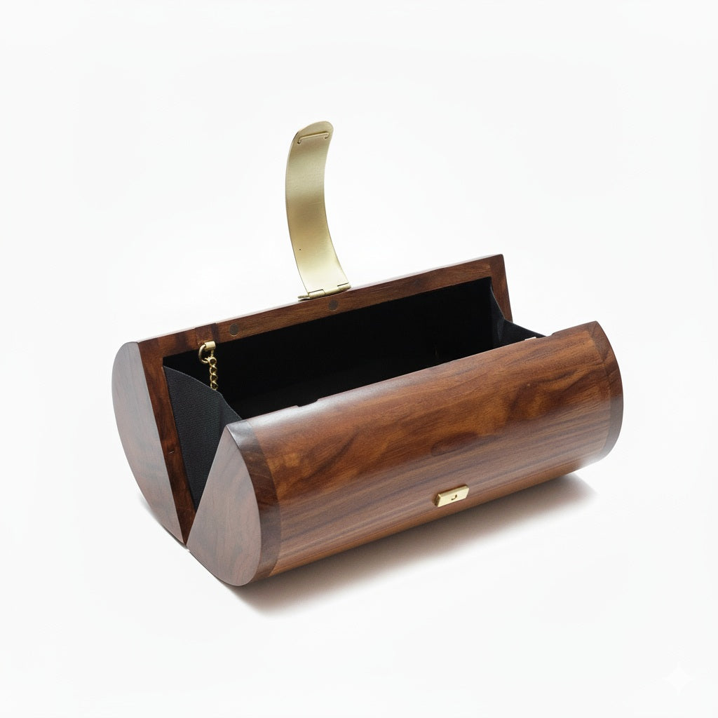 Cylindrical Wooden Clutch | Brass Knob