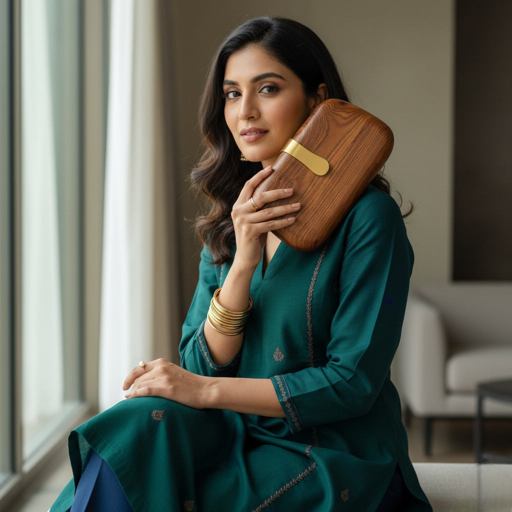 Curvy Wooden Clutch | Brass Latch
