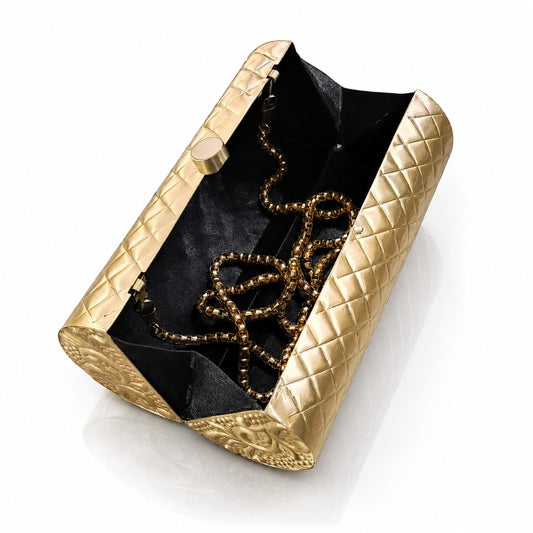 Quilted Cylindrical Clutch | Brushed Brass
