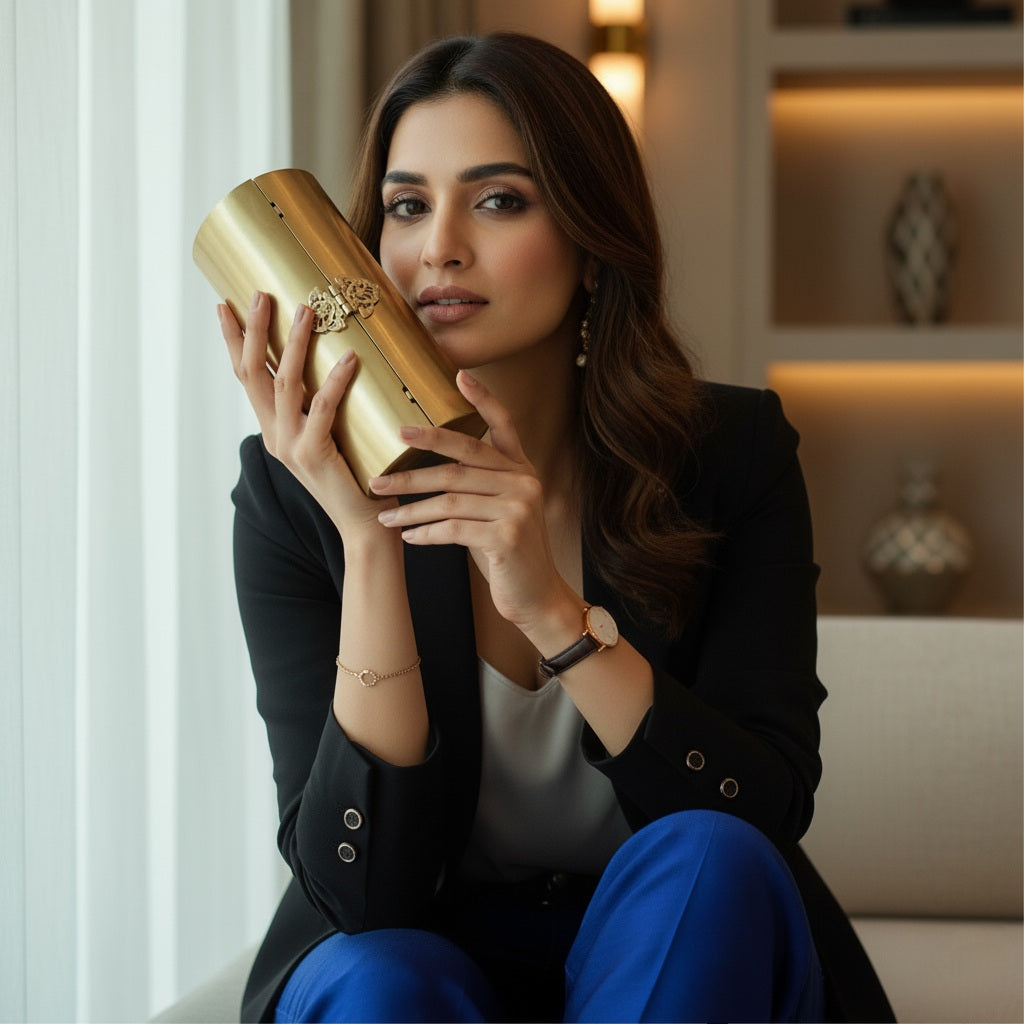 Luxe Brass Cylindrical Clutch