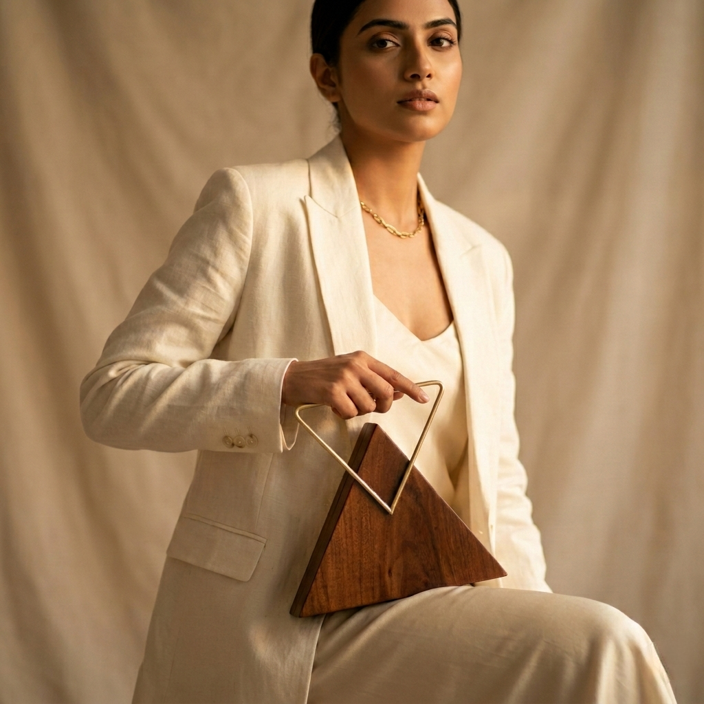 Triangle Wooden Clutch | Brass Handle