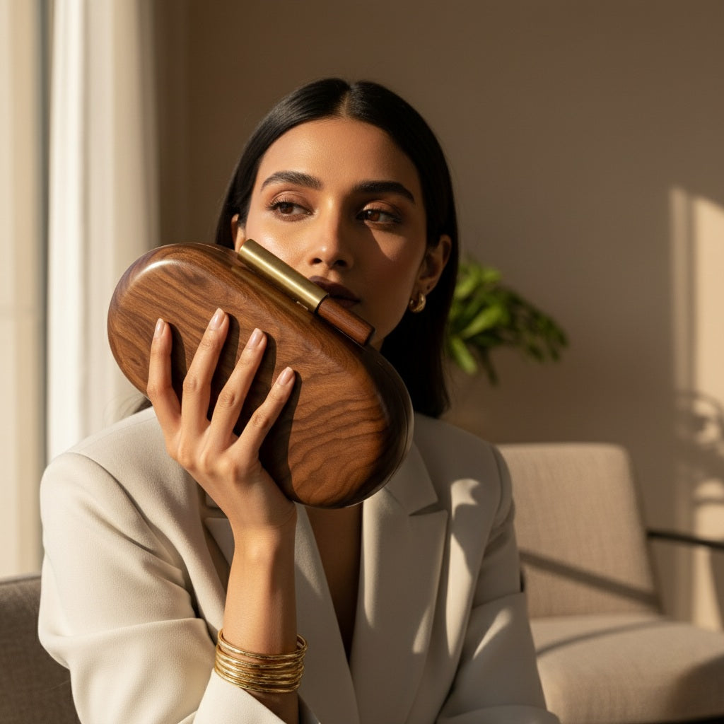 Wooden Capsule Clutch | Brass Knob
