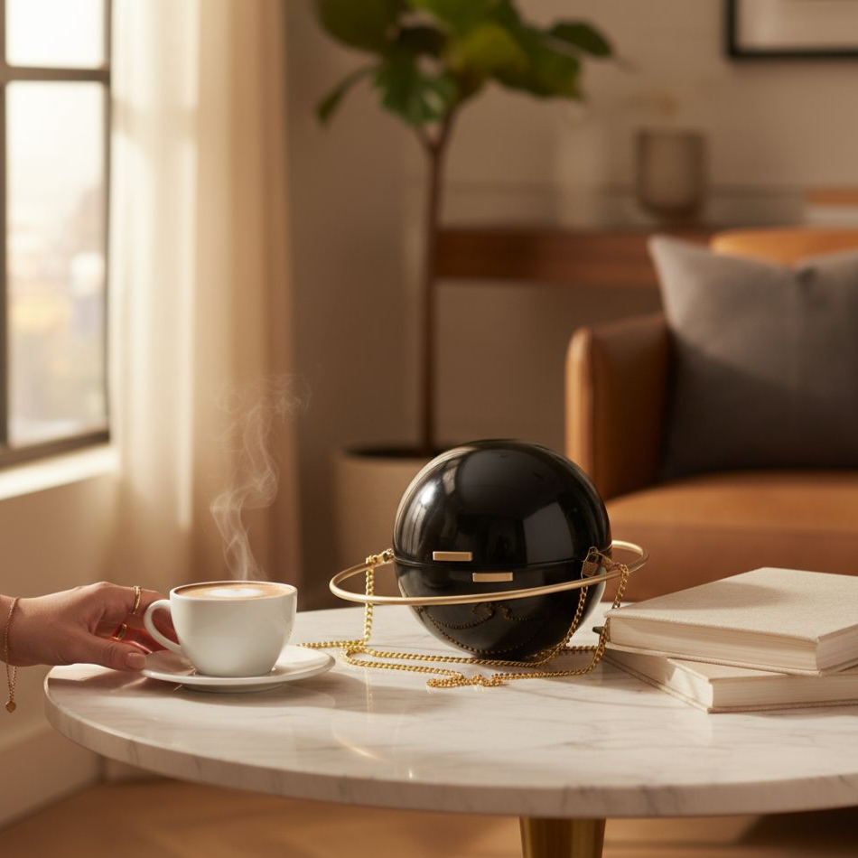 Black Spherical Clutch | Brass Handle
