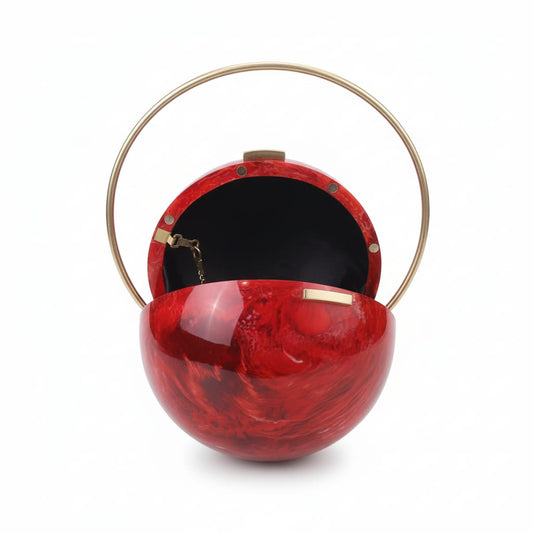 Red Spherical Clutch | Brass Handle