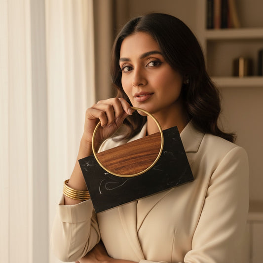 Black Resin Clutch | Brass Handle