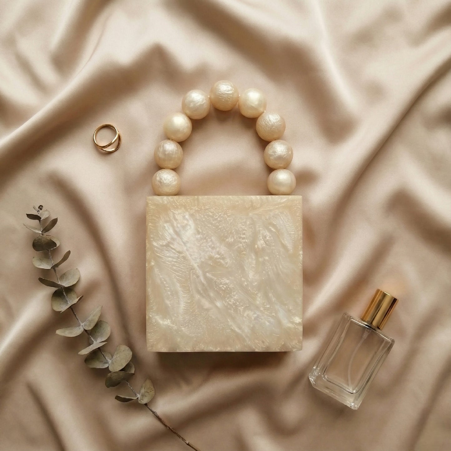 Golden Pearl Beads Resin Clutch