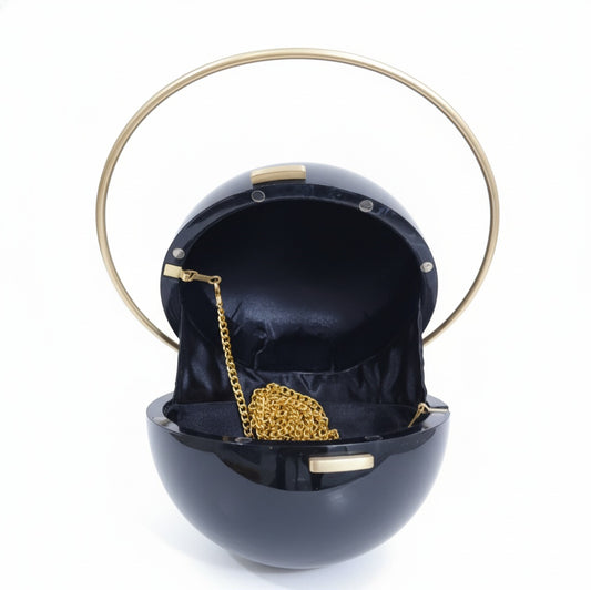 Black Spherical Clutch | Brass Handle