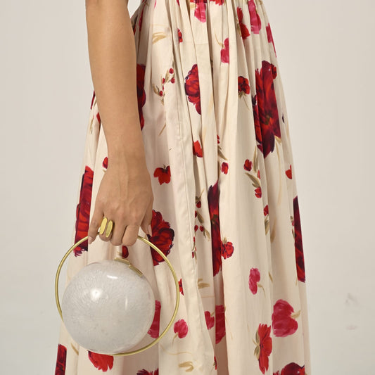White Pearl Spherical Clutch | Brass Handle