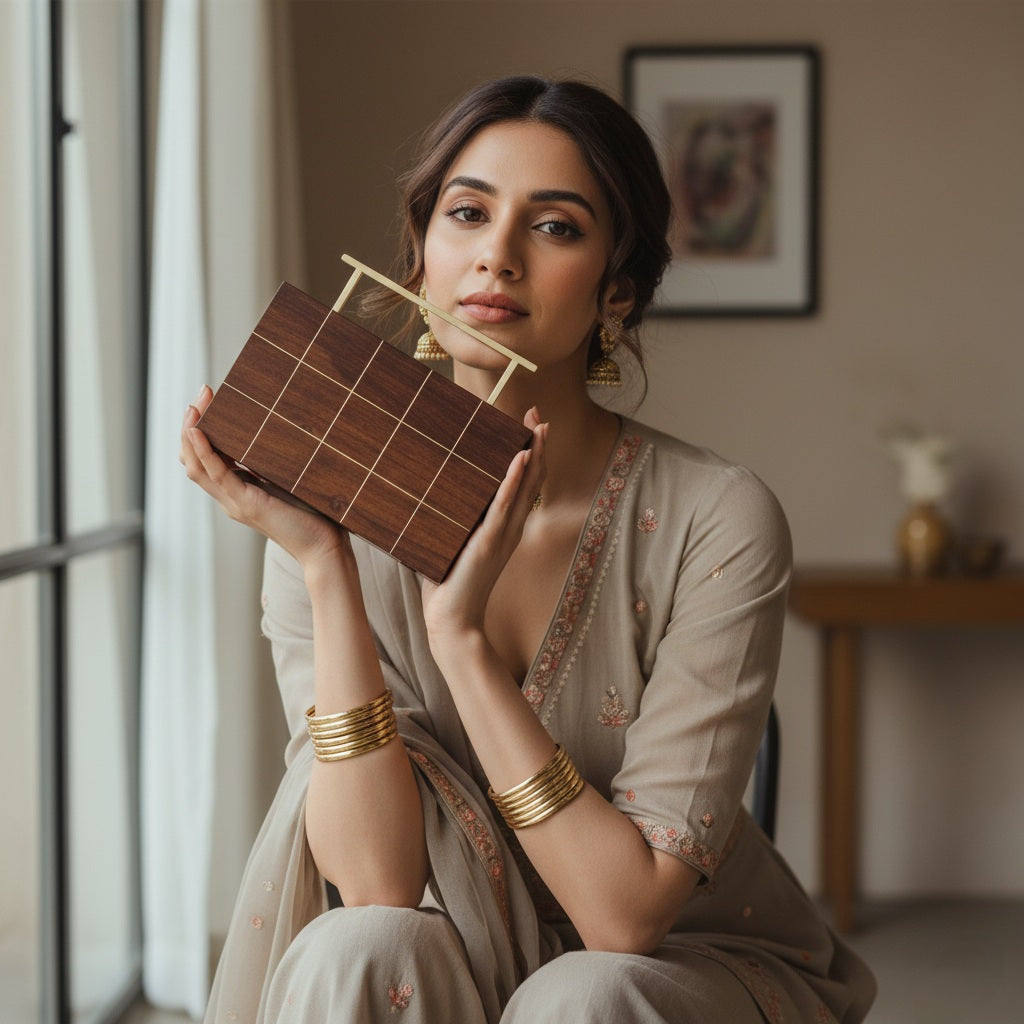 Signature Inlay Clutch | Brass Handle