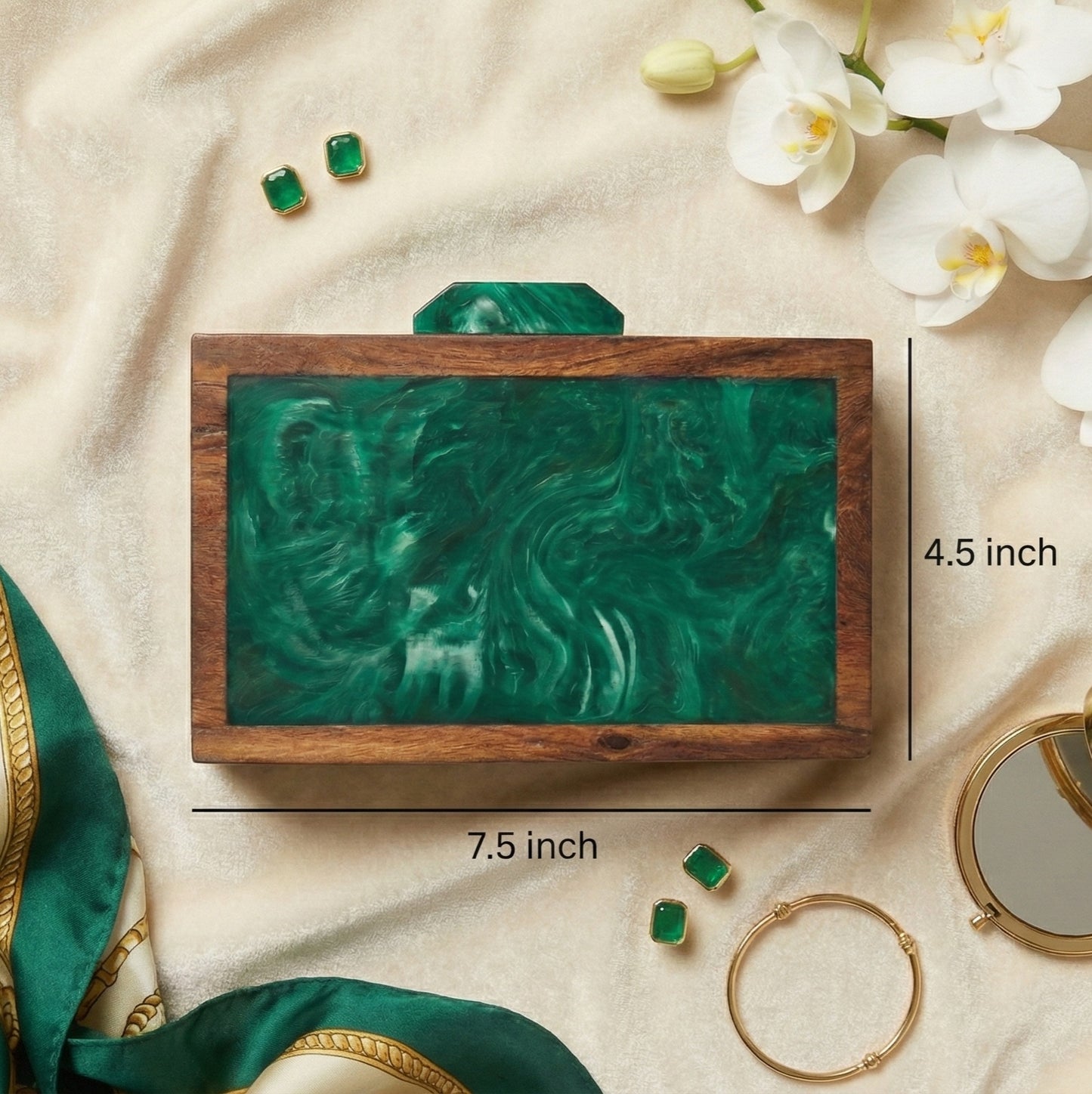 Handcrafted Wood Clutch | Emerald Faceplate
