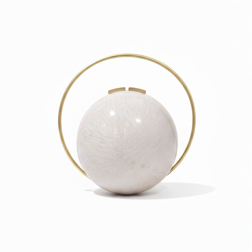 White Pearl Spherical Clutch | Brass Handle