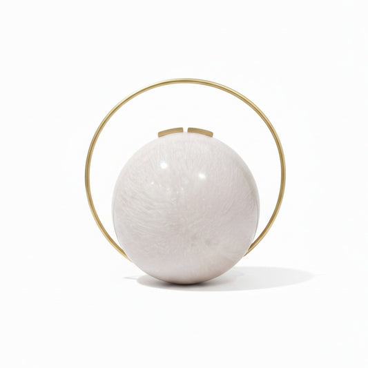 White Pearl Spherical Clutch | Brass Handle