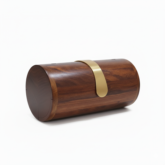Cylindrical Wooden Clutch | Brass Latch