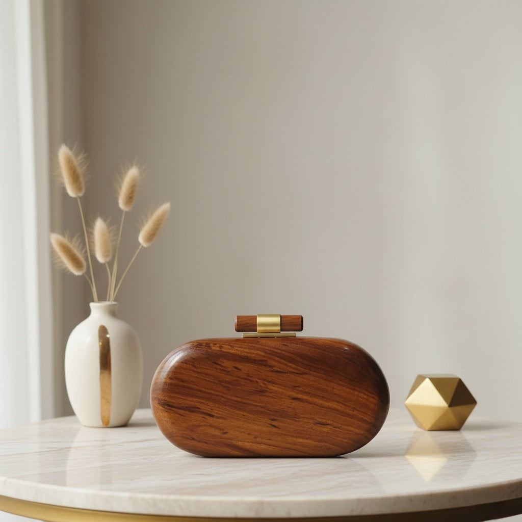 Wooden Capsule Clutch - 9"x4.5" | Brass Knob