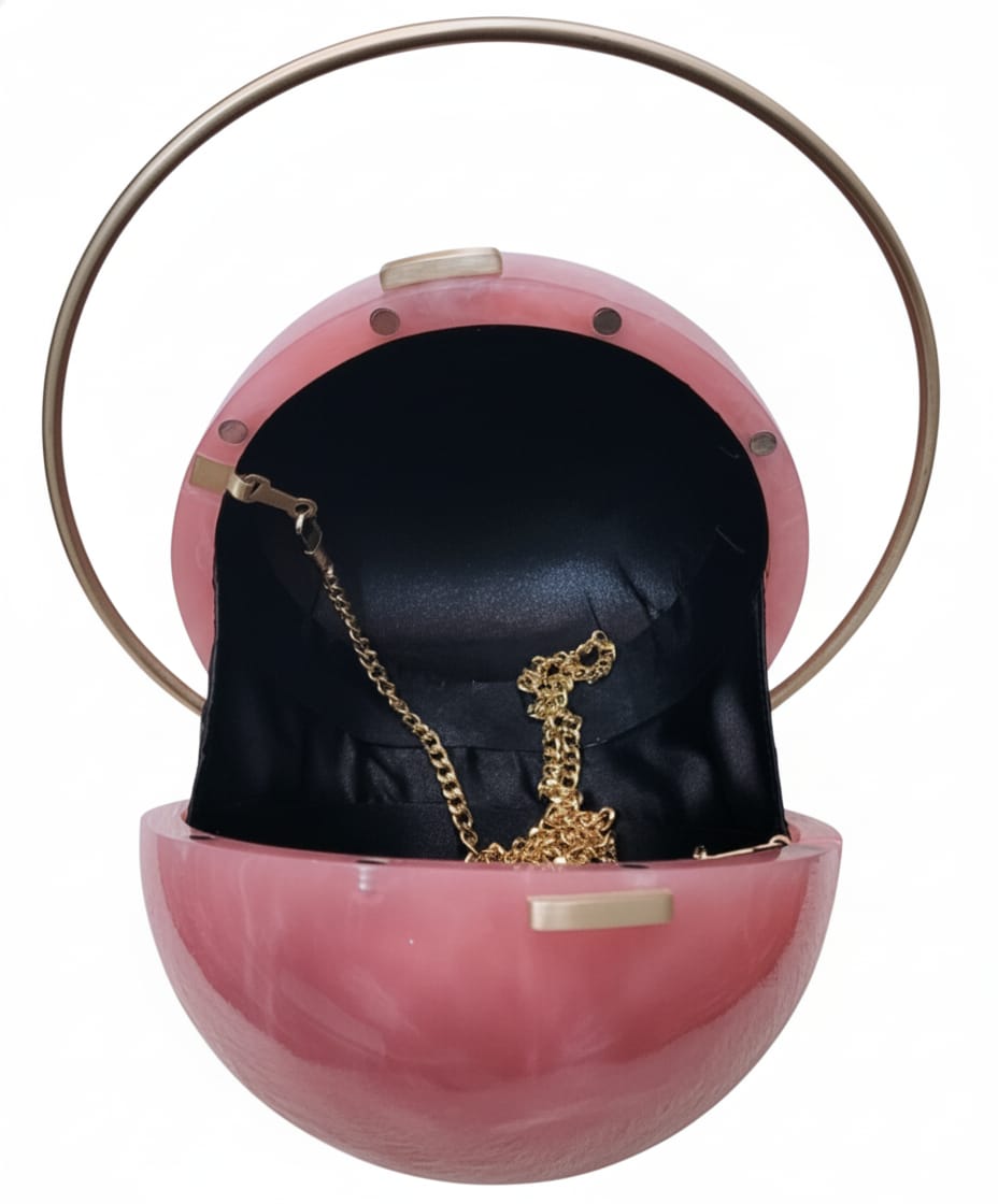 Pink Spherical Clutch | Brass Handle