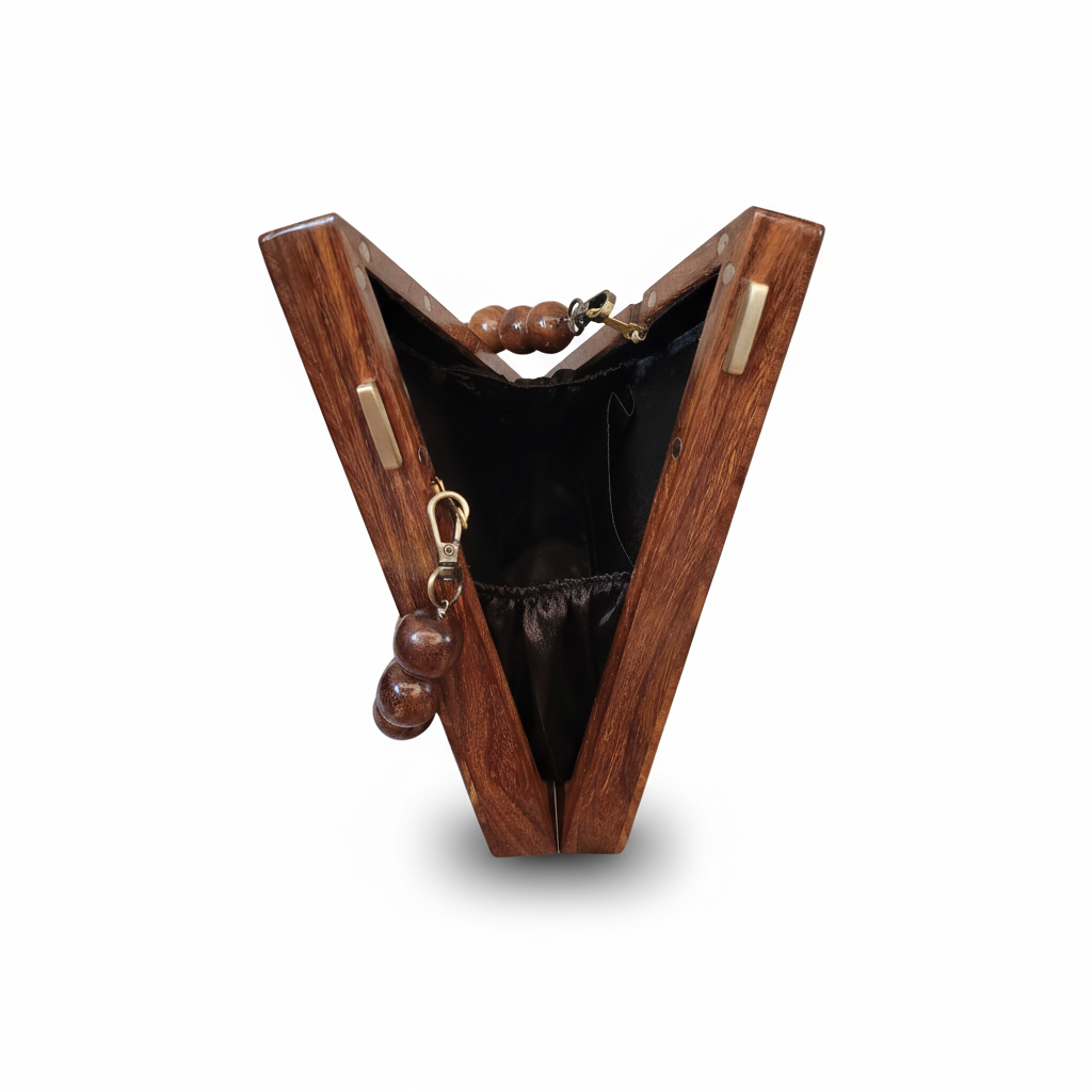 Triangle Wooden Clutch | Beads Handle
