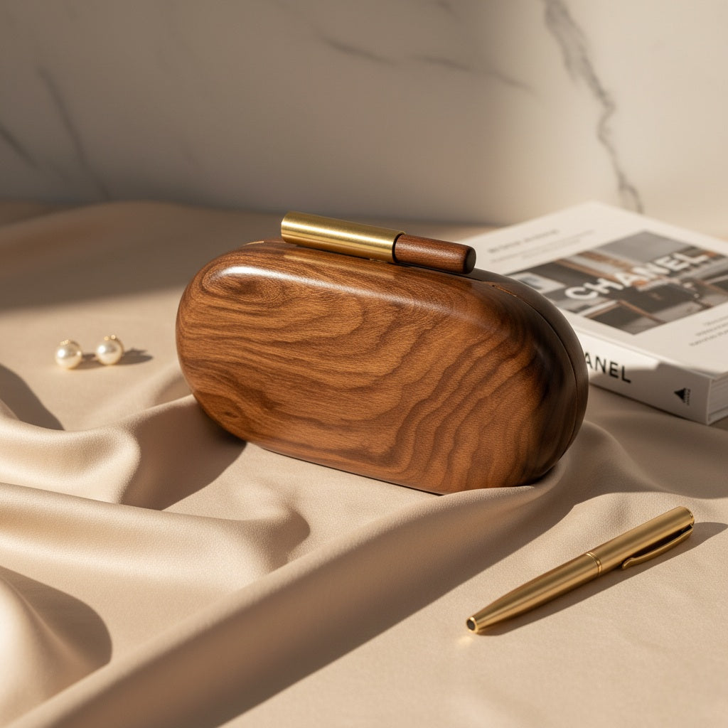 Wooden Capsule Clutch | Brass Knob