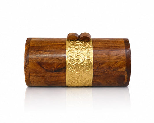 Cylindrical Wooden Clutch | Brass Vintage