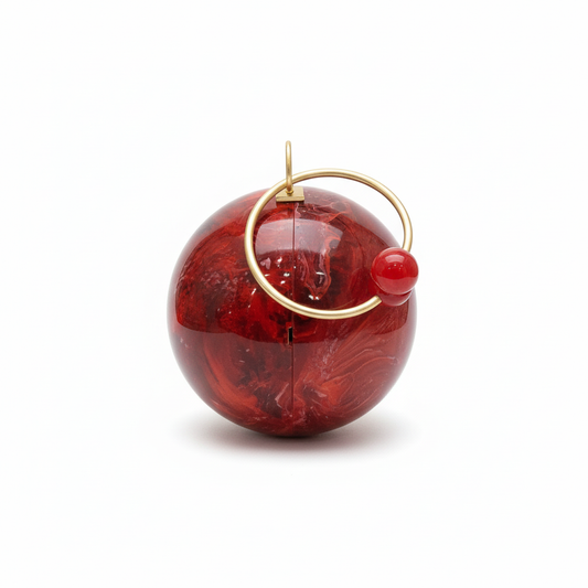 Red Spherical Clutch | Brass Bracelet Handle