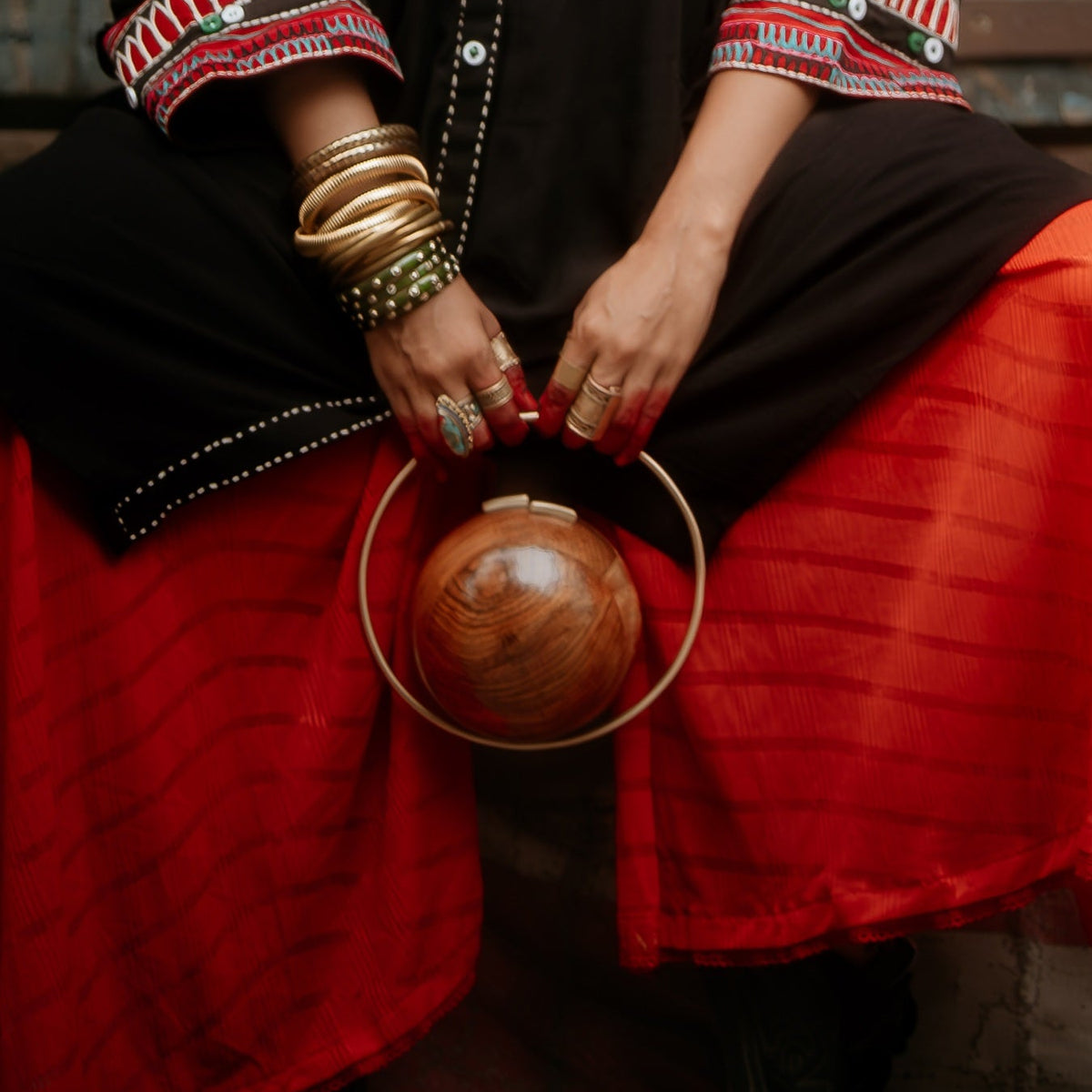 Handcrafted Orb Wooden Clutch