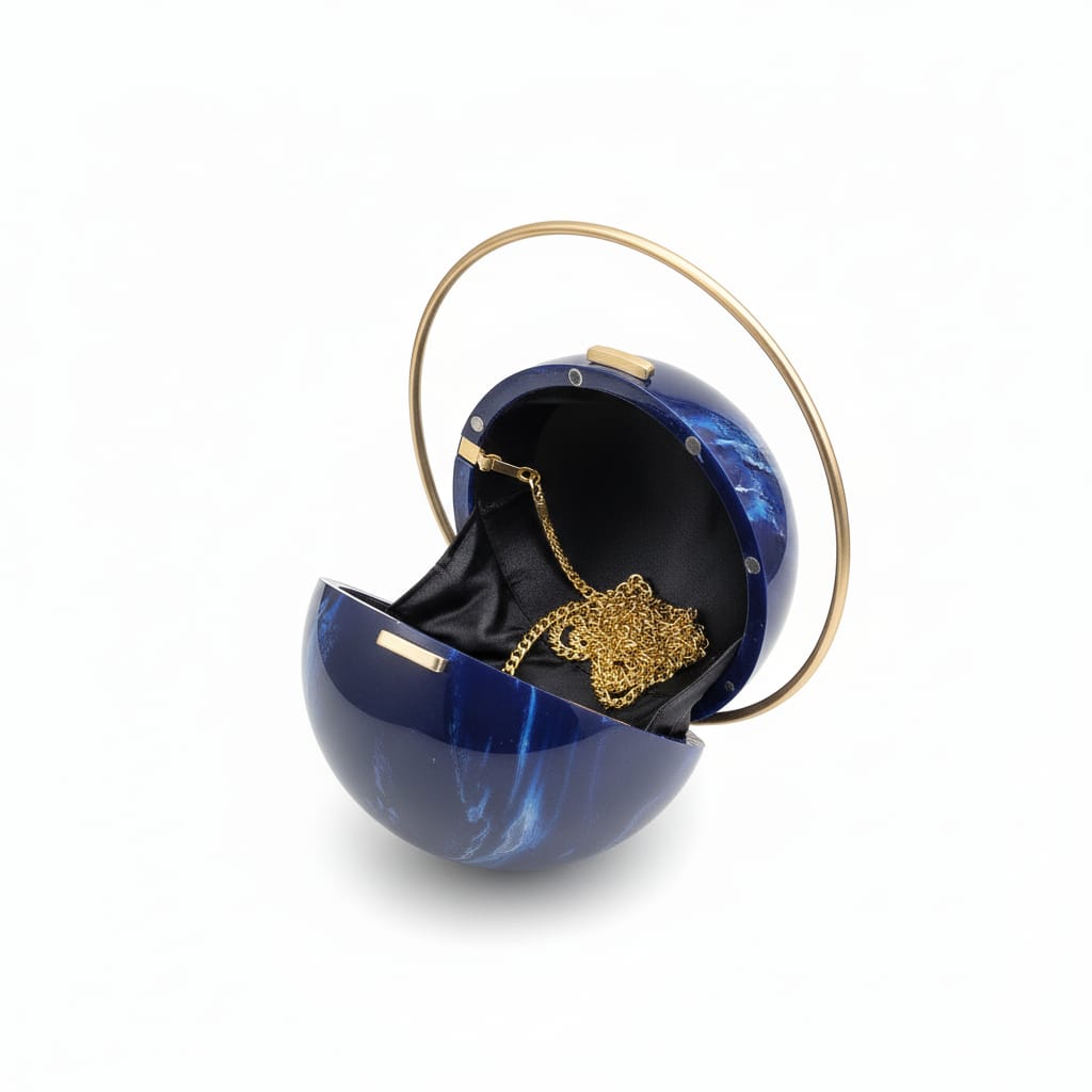 Blue Spherical Clutch | Brass Handle
