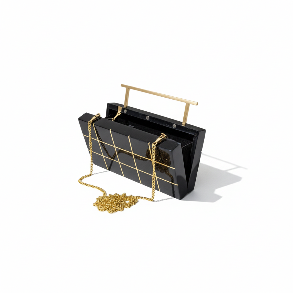 Black Resin Inlay Clutch | Brass Handle