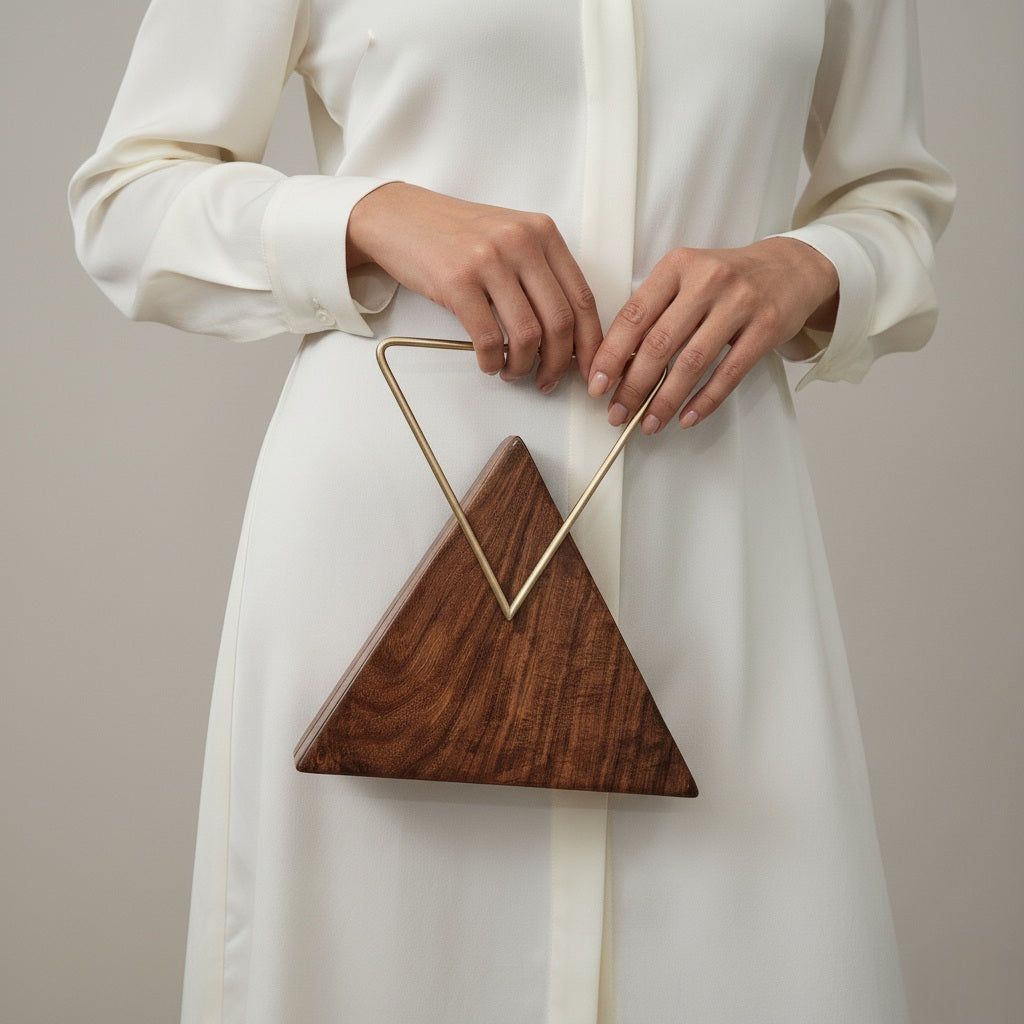 Triangle Wooden Clutch | Brass Handle