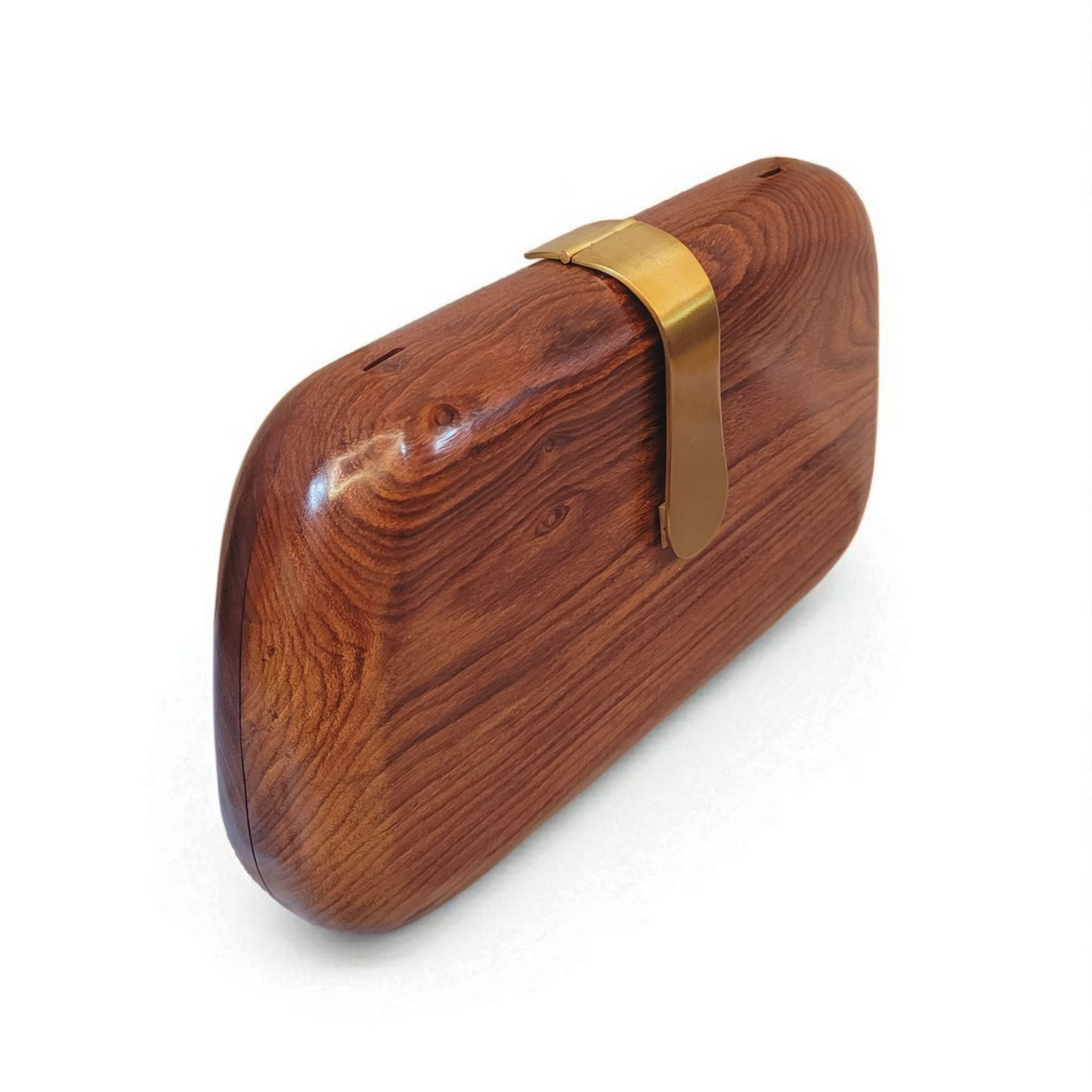 Curvy Wooden Clutch | Brass Latch