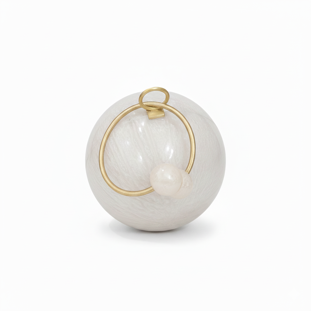 White Pearl Spherical Clutch | Brass Bracelet Handle