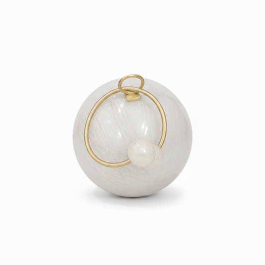 White Pearl Spherical Clutch | Brass Bracelet Handle