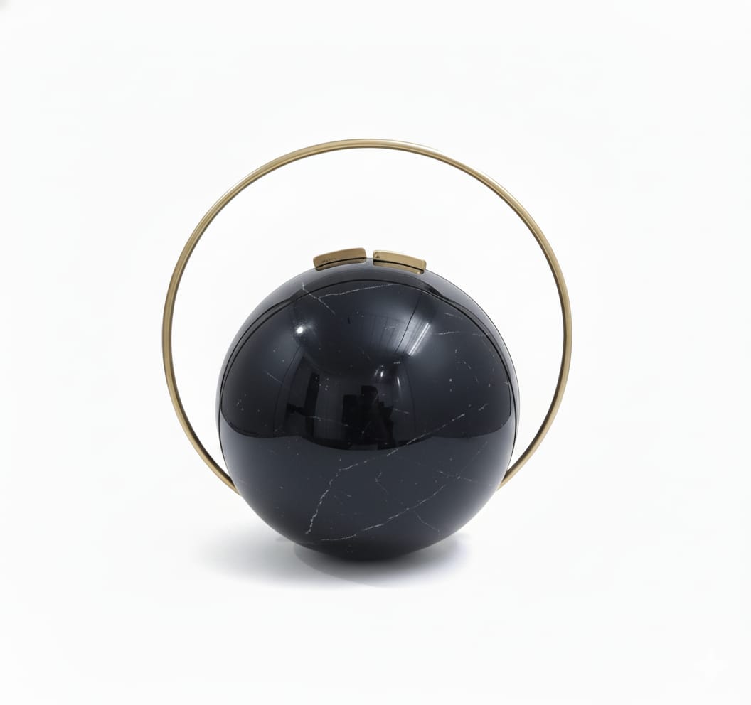 Black Spherical Clutch | Brass Handle