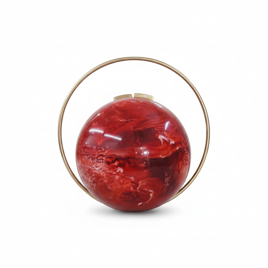 Red Spherical Clutch | Brass Handle