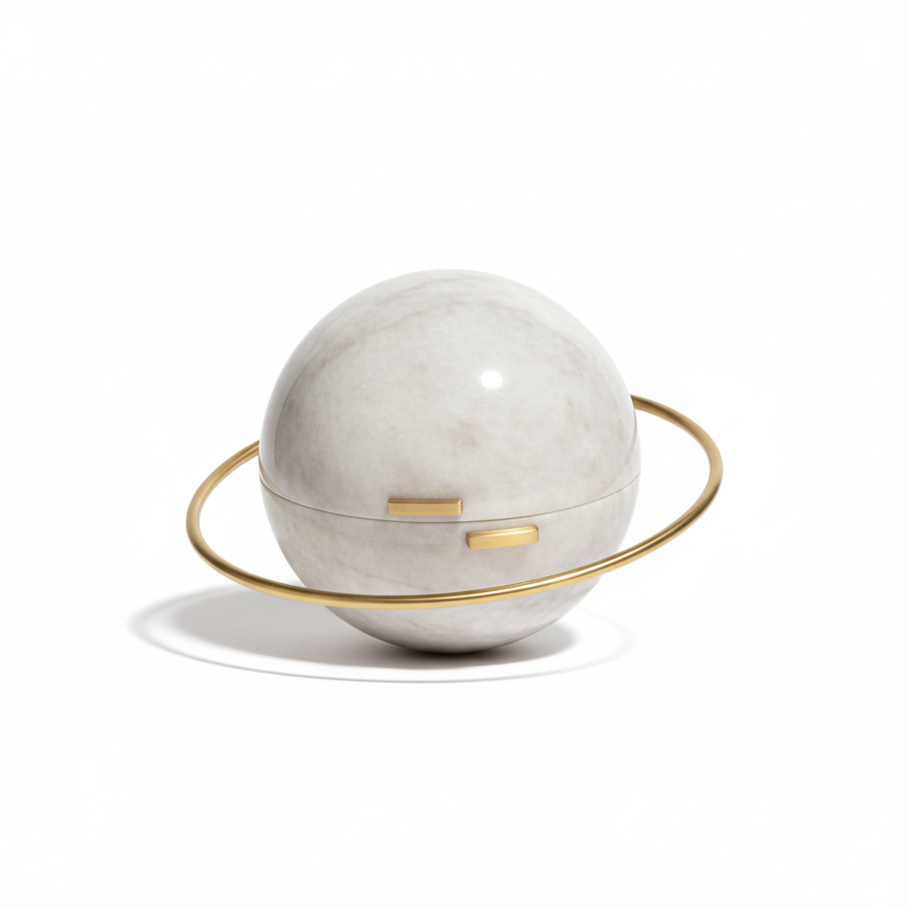 White Pearl Spherical Clutch | Brass Handle
