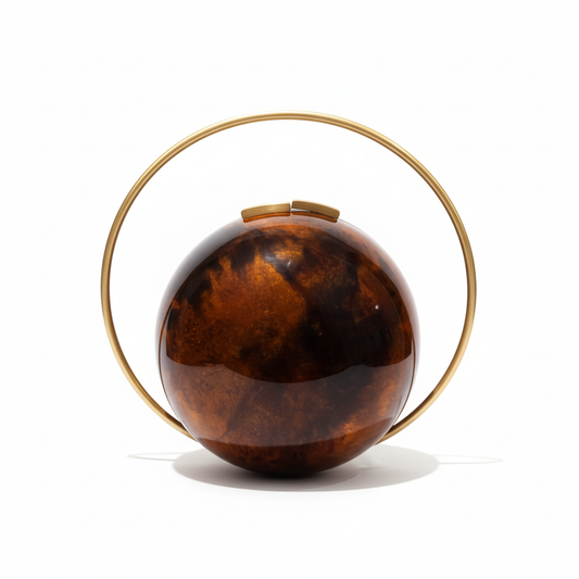 Amber Brown Spherical Clutch | Brass Handle