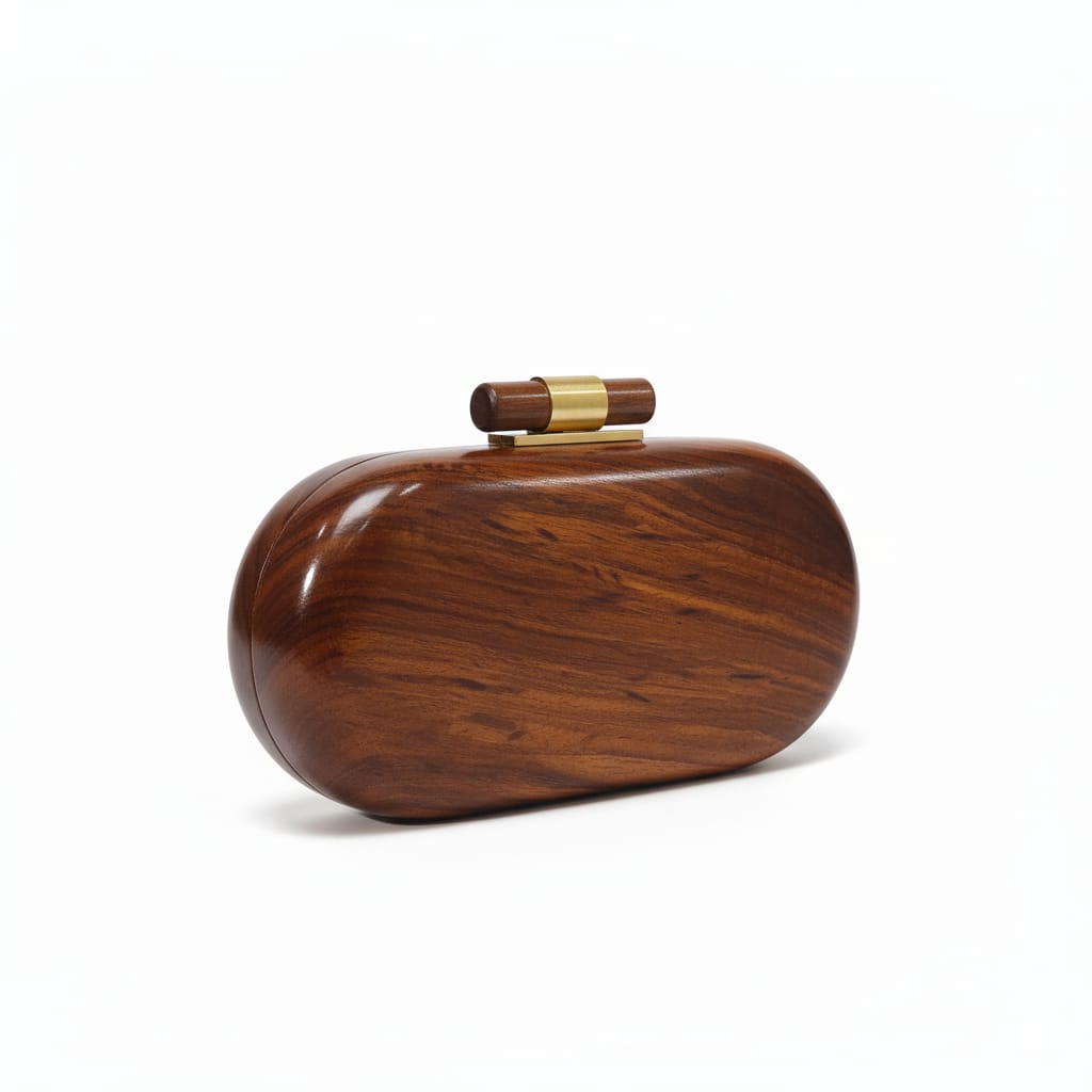 Wooden Capsule Clutch - 9"x4.5" | Brass Knob