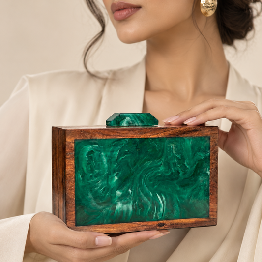 Handcrafted Wooden Clutch | Resin Faceplate