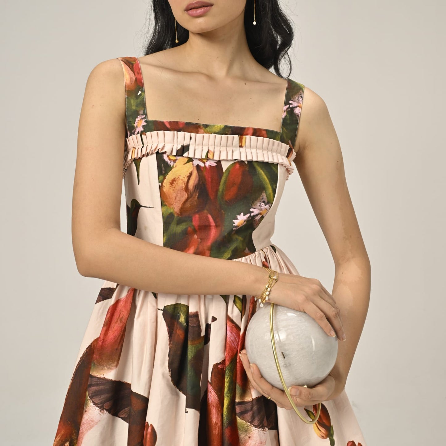 White Pearl Spherical Clutch | Brass Handle