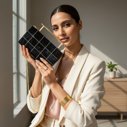 Black Resin Inlay Clutch | Brass Handle