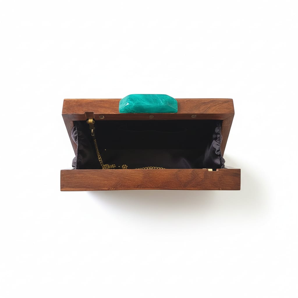 Handcrafted Wood Clutch | Emerald Faceplate