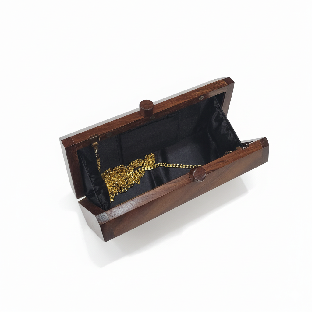 Hexagonal Wooden Clutch | Brass "W"