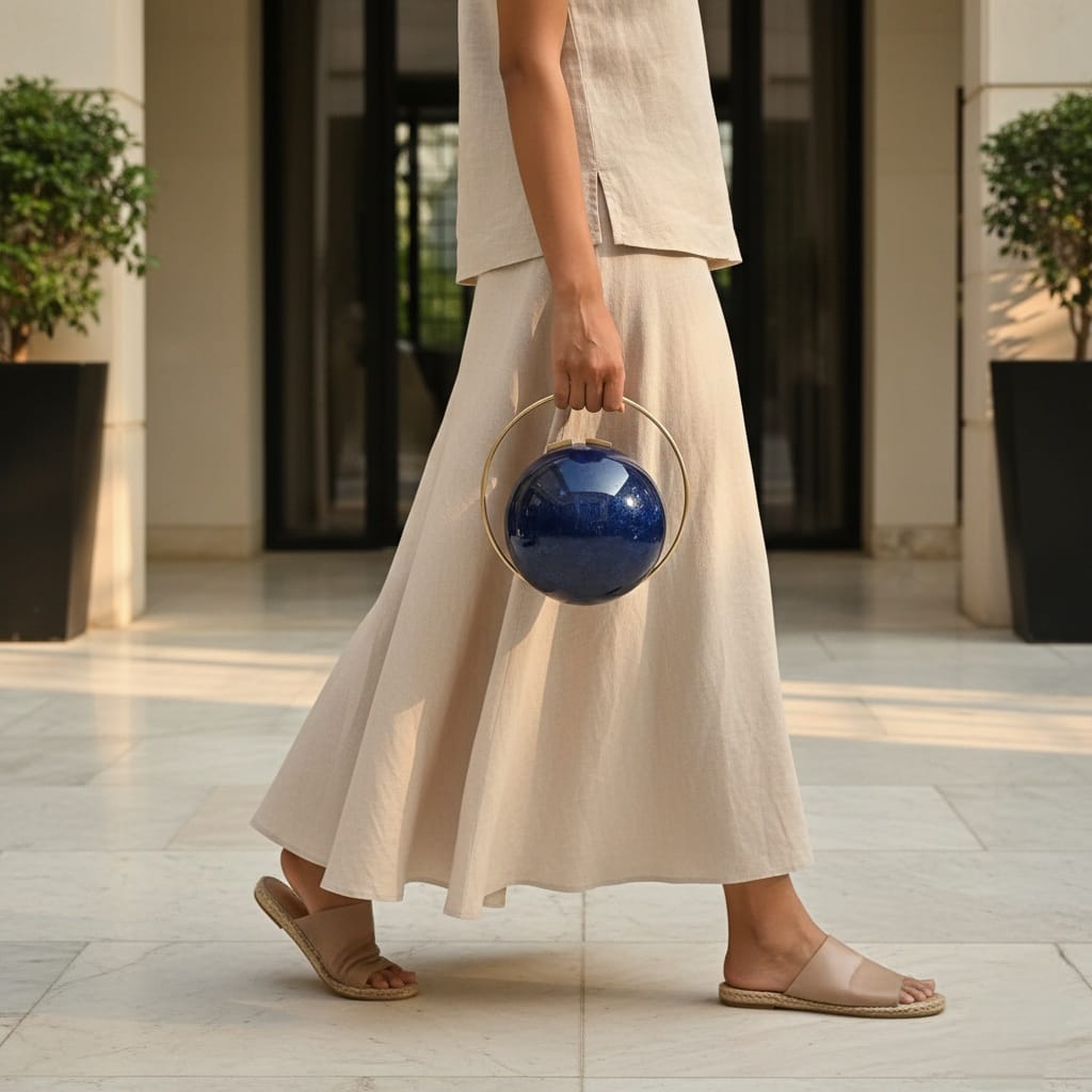 Blue Spherical Clutch | Brass Handle