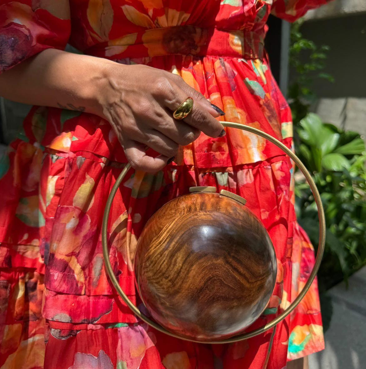 Handcrafted Orb Wooden Clutch
