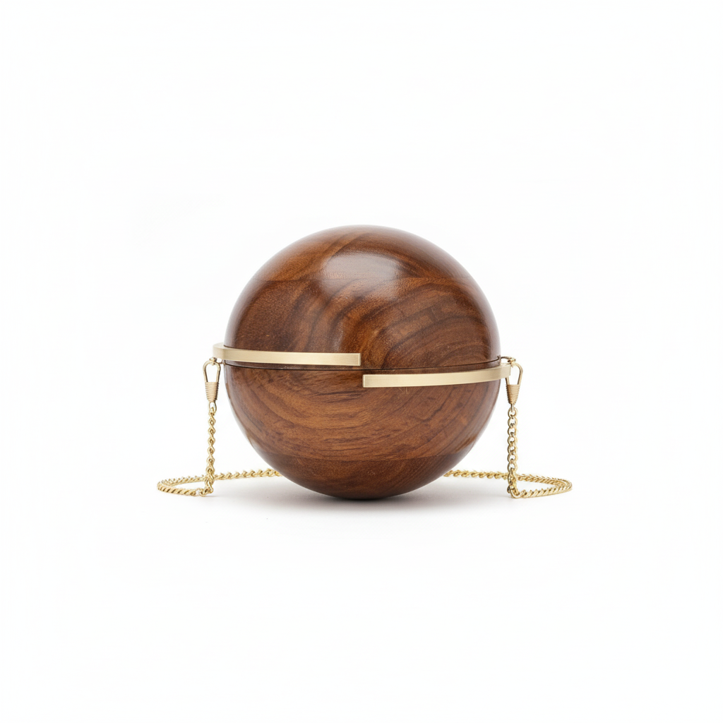 Wooden Spherical Clutch | Brass Knobs