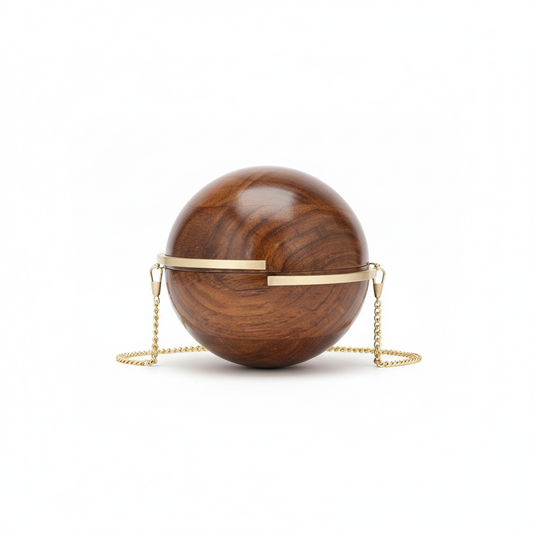 Wooden Spherical Clutch | Brass Knobs