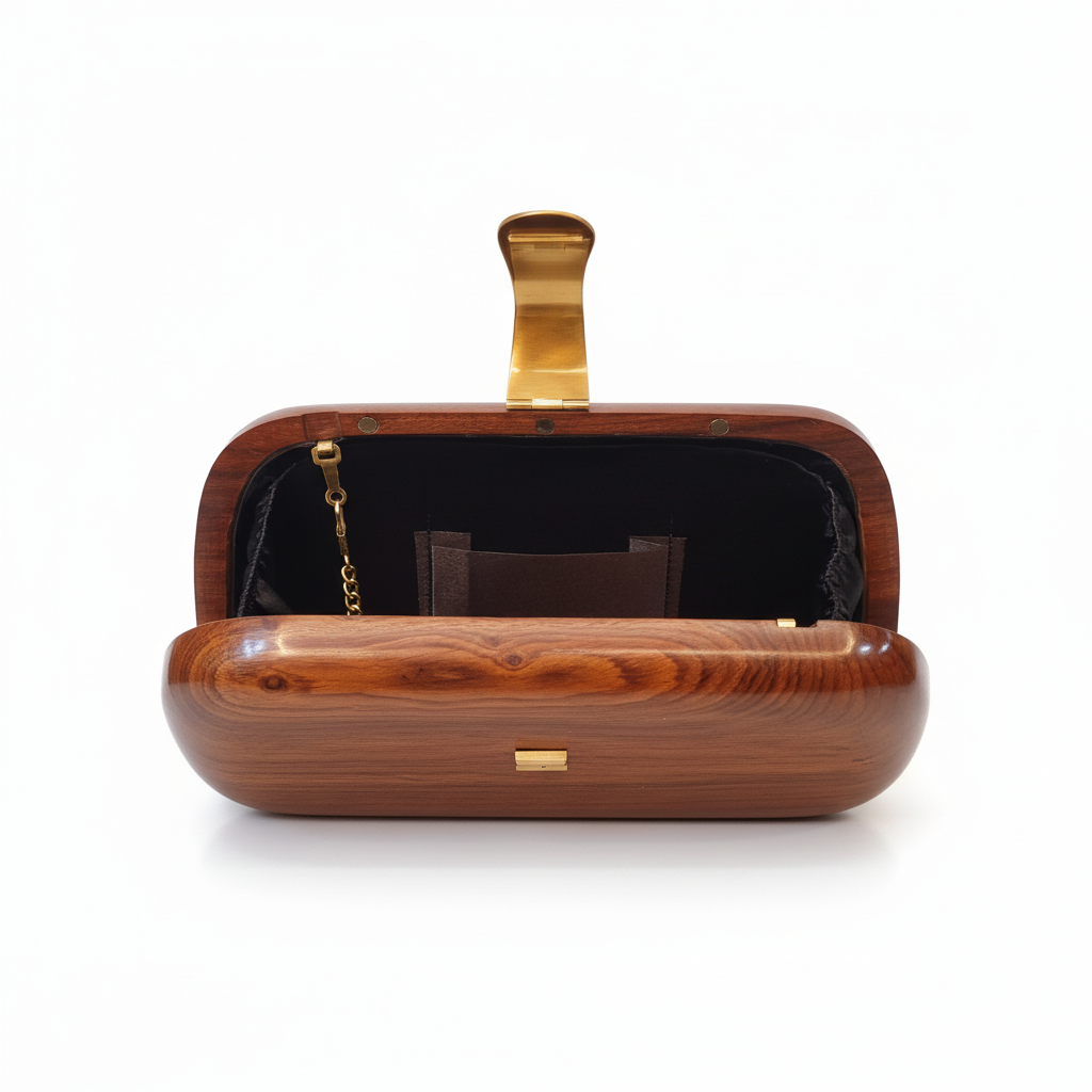 Curvy Wooden Clutch | Brass Latch