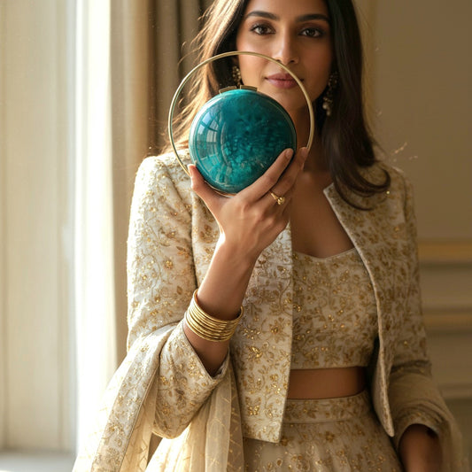 Green Spherical Clutch | Brass Handle