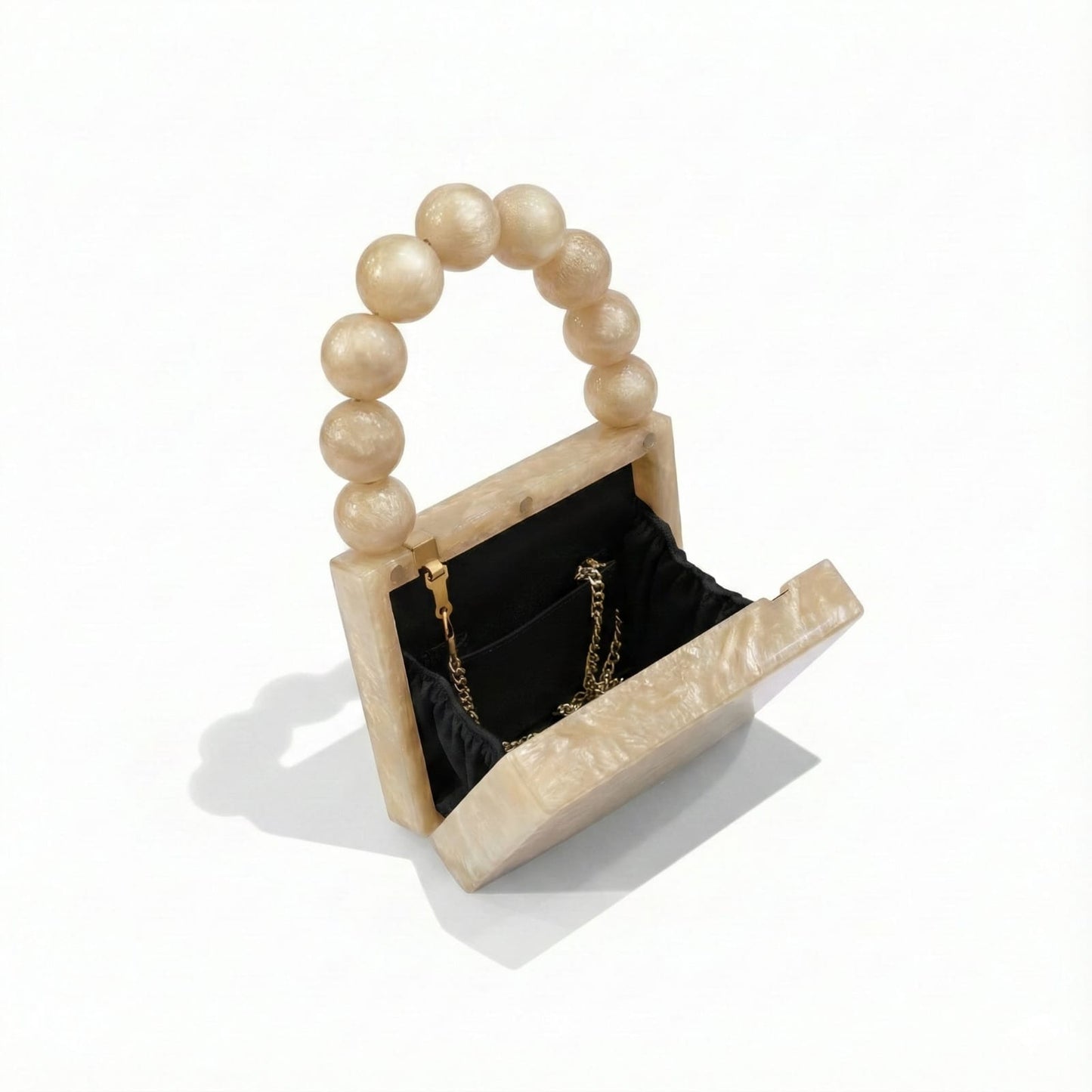 Golden Pearl Beads Resin Clutch