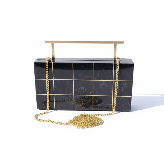 Black Resin Inlay Clutch | Brass Handle