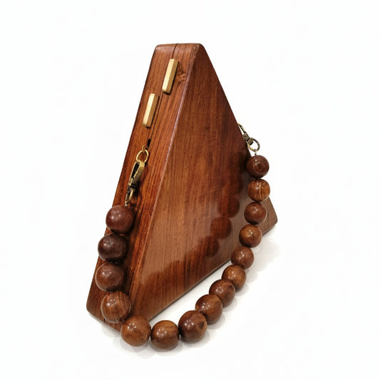 Triangle Wooden Clutch | Beads Handle